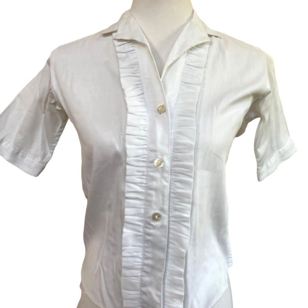 Vintage Bill Atkinson Glen of Michigan Blouse Womens Size Small Tuxedo Button Up